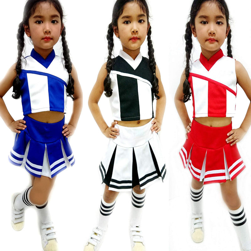 [AUSTRALIA] - Little Girls' Kids Cheerleader Costume Uniform Cheerleading Children Dress Outfit M / 5-8 Years Blue/White 