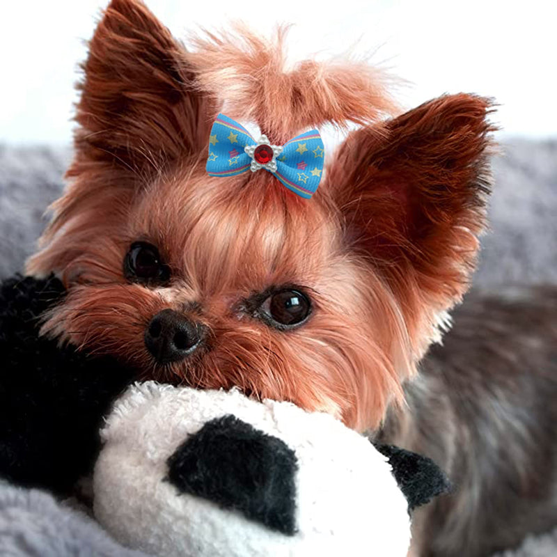 Puppy Small Dogs Hair Bows with Rhinestone Tiny 30 Pairs,Puppy Bowknot Hair Barrettes Bows Handmade Hair Accessories Pet Grooming Products,Hair Topknot Hair Clips Cat Puppy Party Birthday Christmas, - BeesActive Australia