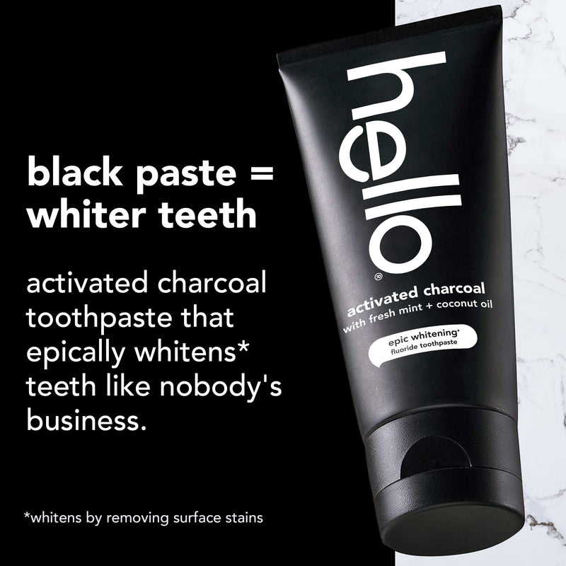 Hello Epic Teeth Whitening Charcoal Fluoride Toothpaste, Natural Fresh Mint, Vegan, SLS Free, Peroxide Free, 82 ml - BeesActive Australia