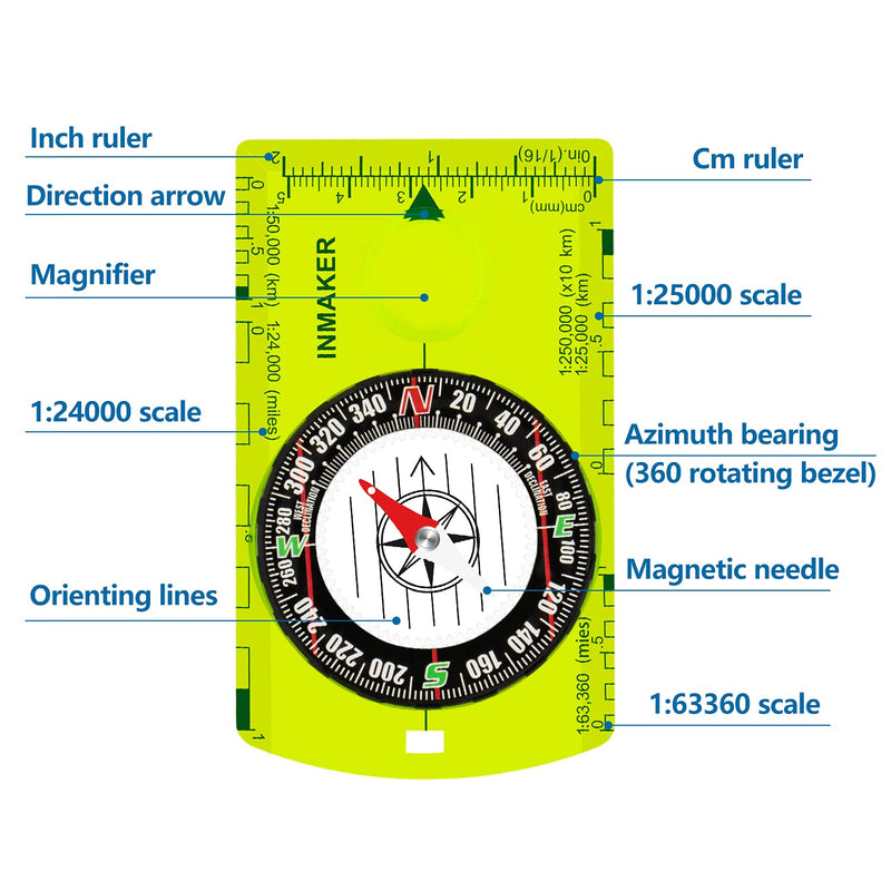 INMAKER Compass, Compass Hiking with Survival Whistle, Luminous Compass Gift for Kids, Apply to Outdoor Survival, Camping and Navigation… - BeesActive Australia