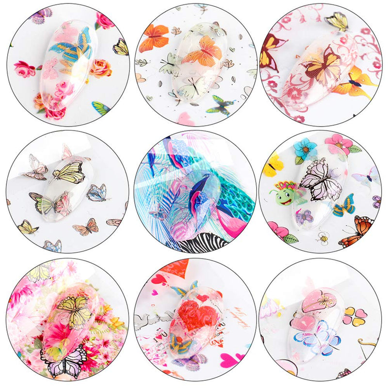 Butterfly Nail Art Foils Transfer Stickers Nail Art Supplies Flower Heart Unicorn Butterflies Nail Design Decals Adhesive Nail Foils Nail Art Decoration Manicure Transfer Tips Nail Arts (10 Sheets) - BeesActive Australia