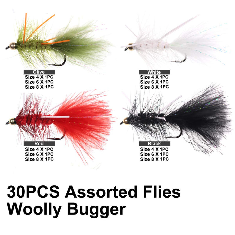 [AUSTRALIA] - Wifreo 30PCS Wooly Bugger Fly Trout Fishing Streamer Assortment with Waterproof Fly Box 