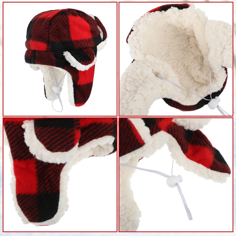 2 Pieces Christmas Dog Hats with Earmuffs Pets Adjustable Warm Trapper Hat Winter Adjustable Pet Red Plaid Pet Hat Xmas Dog Headwear for Small Dogs - BeesActive Australia