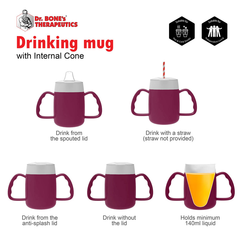 Two Handled 140ml Adult Drinking Cup, Internal Cone, and Spouted Lid. Perfect for A Spill-Proof Sipping Experience Adult Drinking Mug/Drinking Cup/Sippy Cup Get Your Drinking Aid Now! (BlackBerry) Blackberry - BeesActive Australia