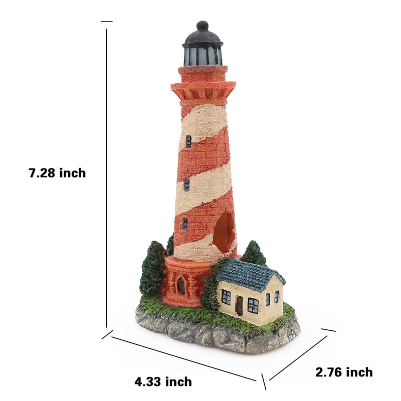 HRRIVE Aquarium Lighthouse Tower Country Style Painted Red and Beige Oblique Bands Fish Hiding Rock for Freshwater Marine Fish Tank Decoration - BeesActive Australia
