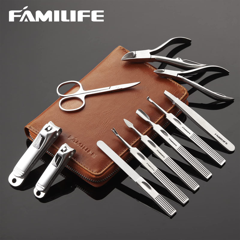 Manicure Set, FAMILIFE Professional Manicure Kit Nail Clippers Set 11 in 1 Stainless Steel Pedicure Tools Kit Nail Kit Men Grooming Kit with Portable Brown Leather Travel Case Luxury Gifts for Him - BeesActive Australia