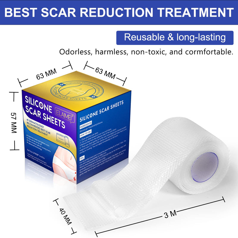 Upgrade Silicone Scar Sheets, Clear Scar Tape | Silicone Scar Tape Roll | Silicone Scar Strips Reusable Effective Scar Removal Sheets for C-Section Surgery Scar Keloid Burn Acne (1.6" x 120", 3M) 1.6" x 120", 3M - BeesActive Australia