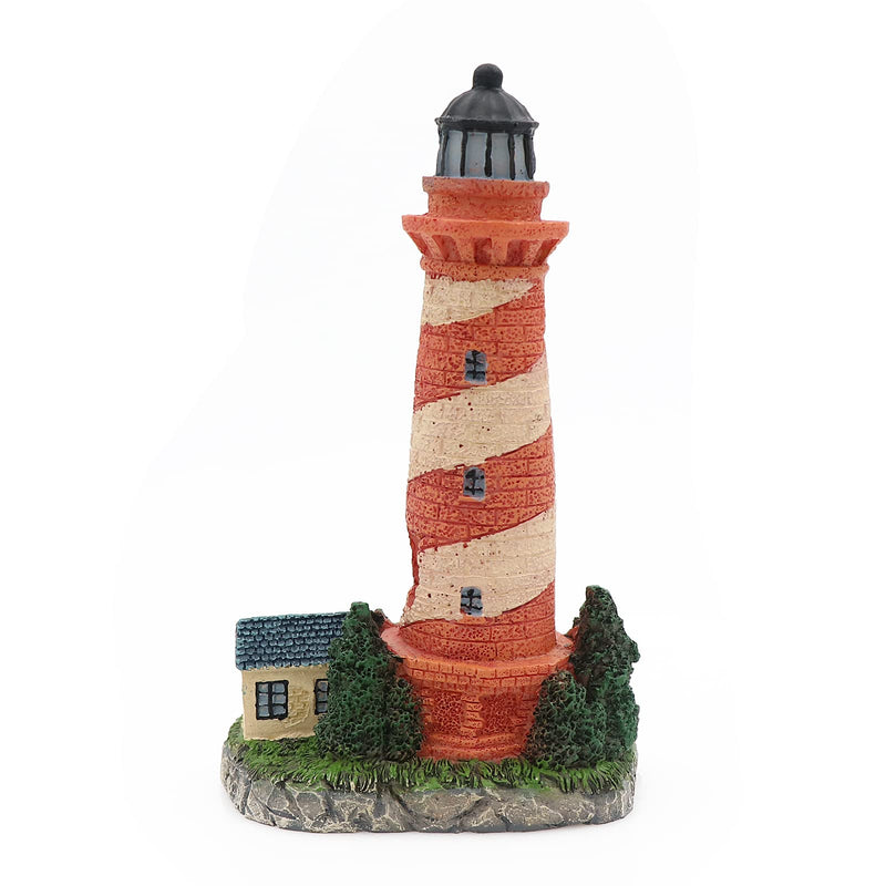 HRRIVE Aquarium Lighthouse Tower Country Style Painted Red and Beige Oblique Bands Fish Hiding Rock for Freshwater Marine Fish Tank Decoration - BeesActive Australia