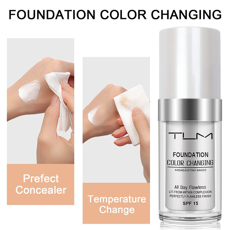 2 PACK TLM Colour Changing Foundation Makeup Concealer Cover Cream All Day Flawless Warm Skin Tone with SPF Beauty Lightweight Hide Liquid Base Cream Face Moisturizing Cover 2PC - BeesActive Australia