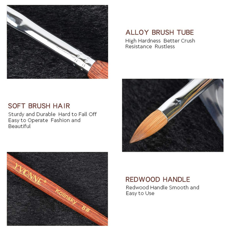 YVONNE Pure Kolinsky Hair Bristles Acrylic Nail Brush Oval Crimped Shaped Mahogany Wood Handle Professional Salon Quality (Size 12) 12# red - BeesActive Australia