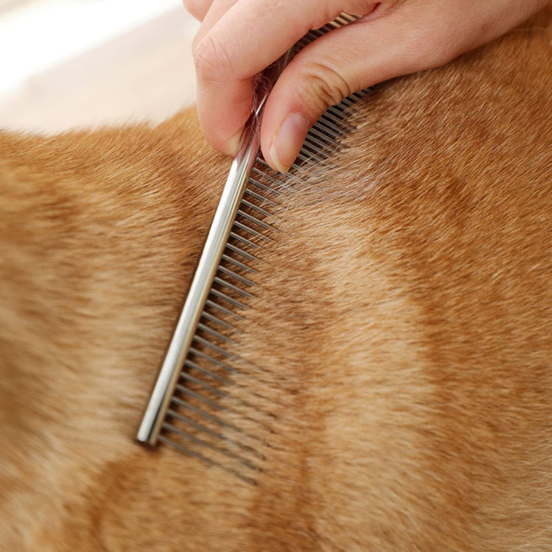 Dog Comb 2 Pack Pet Steel Comb for Dogs and Cats, Stainless Steel Comb with Rounded Teeth, Static-free Metal Comb Corrosion Resistant Cat Comb Pet Dematting Tool Flea Comb Pet Grooming Tool - 7.4in - BeesActive Australia
