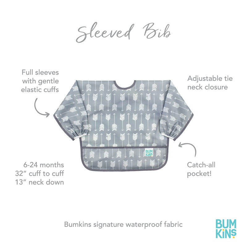 Bumkins Sleeved Bib, Baby Bib, Toddler Bib, Smock, Waterproof, Washable, Stain and Odor Resistant, 6-24 Months - Arrows - BeesActive Australia