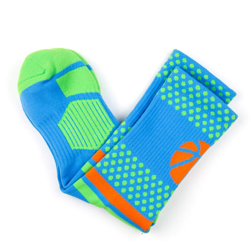 Basketball Woven Mid-Calf Socks | Bball Dots | Blue & Green - BeesActive Australia