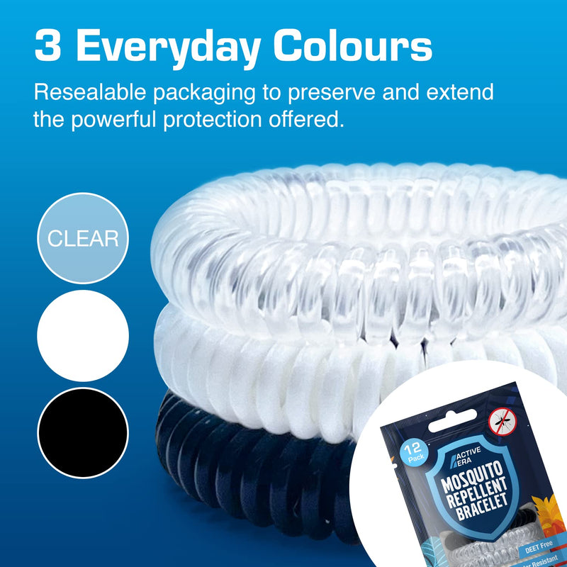 Active Era Mosquito Repellent Bracelet [12 Pack], Insect, Midge & Mosquito Bands - Powerful DEET Free Formula - Waterproof with 250 Hours / 10 Days of Protection for Adults and Kids 3+ 12 Count (Pack of 1) - BeesActive Australia