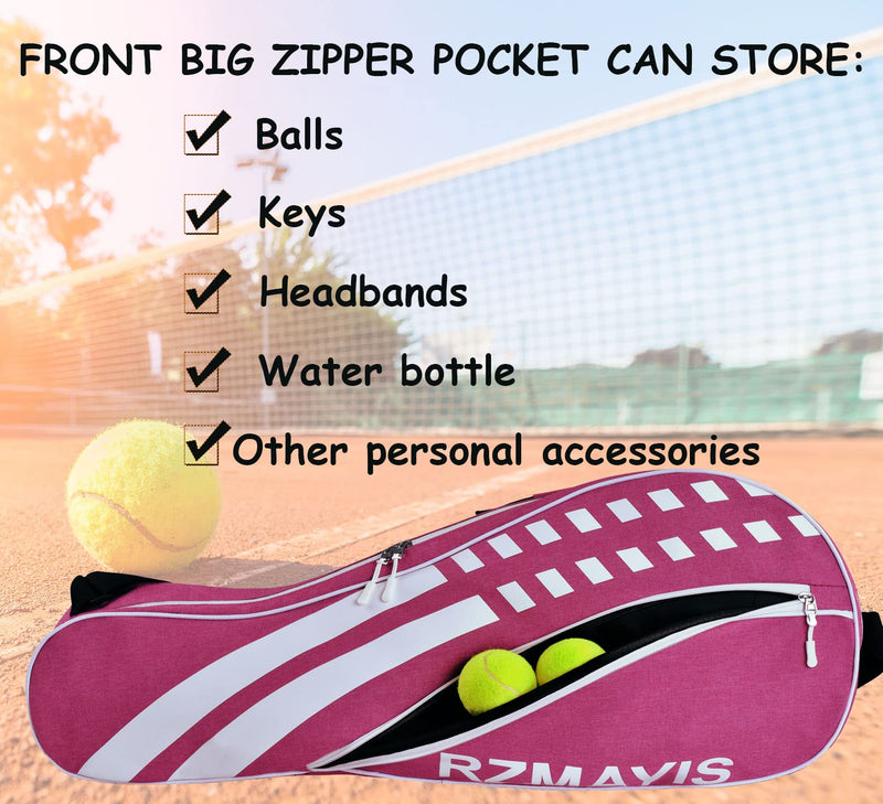 3 Racquet Tennis Bag Tennis Rackets Bags for Women and Men, Professional or Beginner Tennis Players Tennis Racquet Bag Lightweight Tennis Bag for All Ages Pink - BeesActive Australia