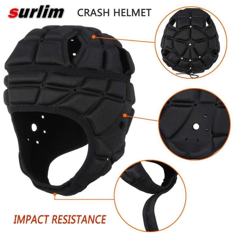 [AUSTRALIA] - surlim Rugby Soft Helmet Soccer Headgear Scrum Cap 7v7 Flag Football Headguard for Adult Large black 