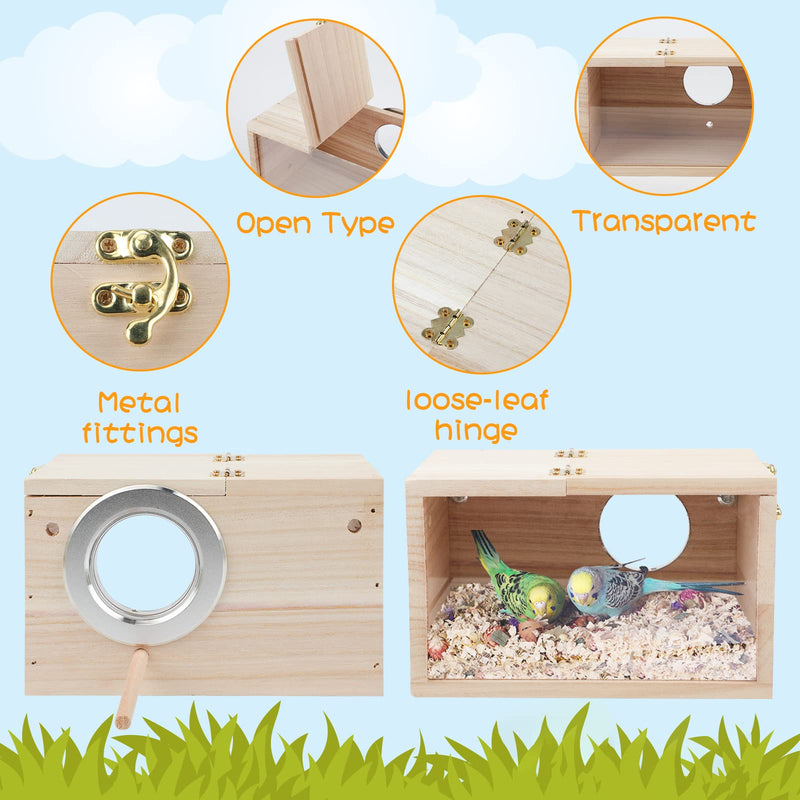 Rypet Parakeet Nesting Box Transparent Design, Bird Nest Breeding Box with Perch Wood Bird Cage House for Cockatiel Lovebirds Budgie Finch Parrotlets Canary Conure Small - BeesActive Australia