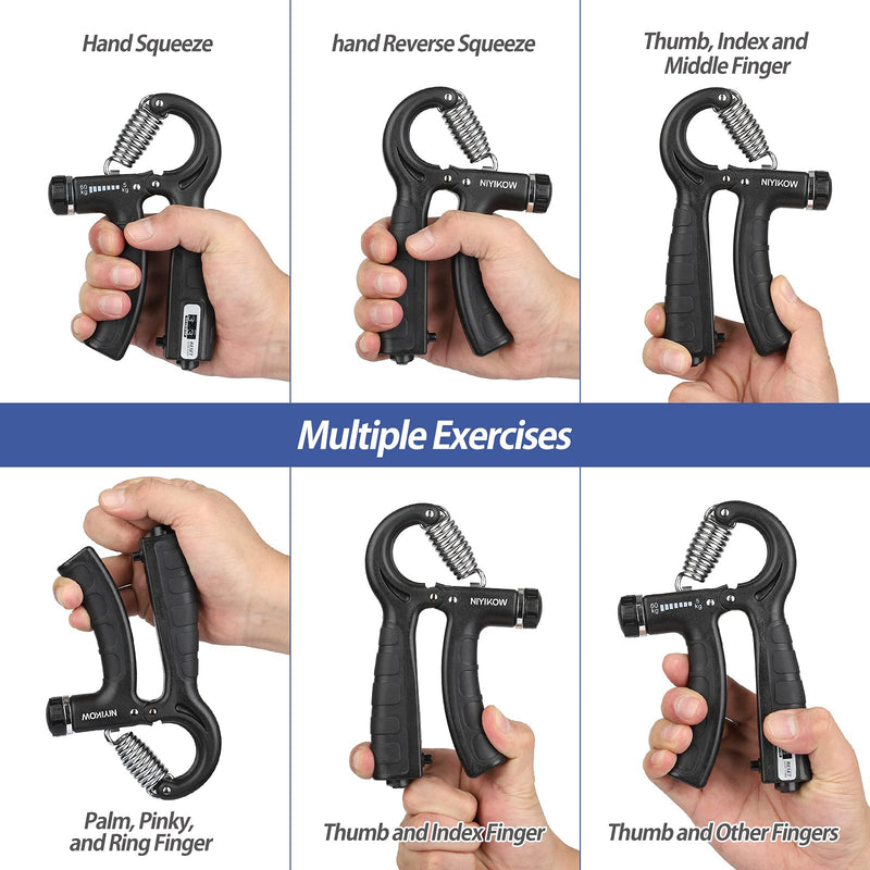NIYIKOW 2 Pack Grip Strength Trainer with Counter, Hand Grip Strengthener, Adjustable Resistance 11-132Lbs (5-60kg), Non-Slip Gripper, Perfect for Athletes and Hand Rehabilitation Exercising 2Pack-Black - BeesActive Australia