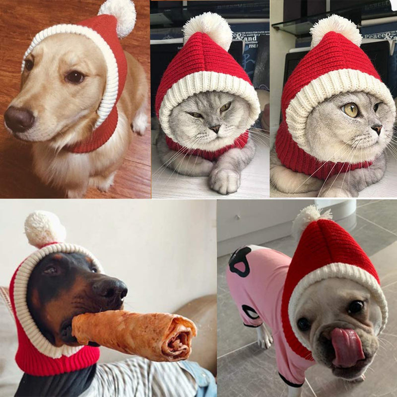 NACOCO Christmas Dog Hat Crocheted Snood Funny Pet Cap with Pompon Red Green Warm Winter Dog Hat Knit Snood Headwear for Pets & Women & Men X-Small (Pack of 1) - BeesActive Australia