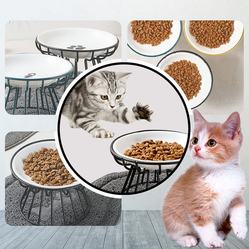 Wellbro Cat Bowls, Elevated Cat Bowl, Raised Ceramic Cat Dish with Metal Stand, Pet Water or Food Feeding Station for Indoor Cats, Kitten, Puppies and Small Dogs, Dishwasher Safe Raised Cat Bowl - BeesActive Australia