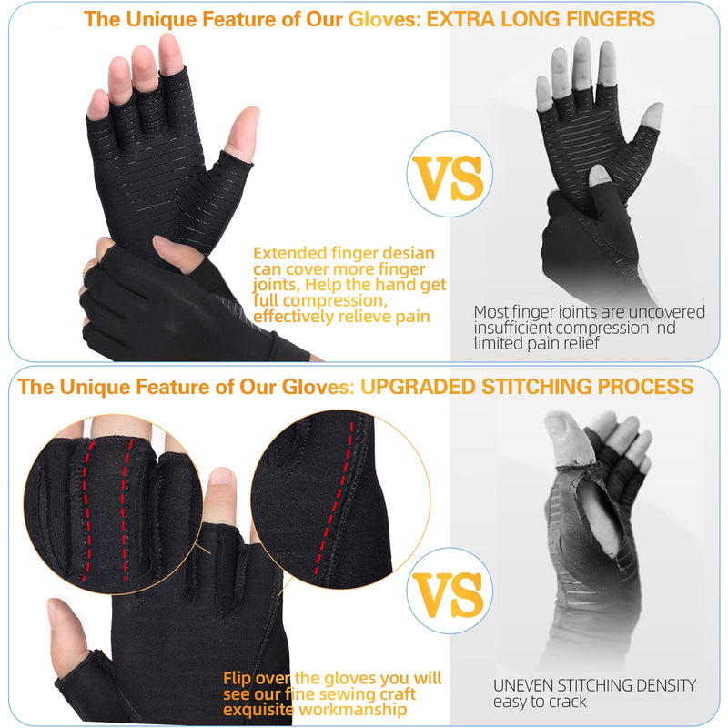 Donfri 1 Pair Copper Infused Arthritis Hand Compression Gloves Fingerless Design Women Men Relieve Symptoms Rheumatoid Osteoarthritis Raynauds Disease Breathable Comfortable Fit Machine Washable (M) M - BeesActive Australia