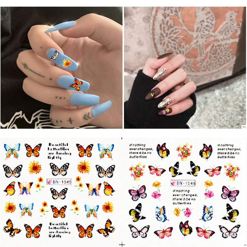 ACEDICHY Butterfly Nail Art Stickers Water Transfer Nail Decals for Acrylic Nails Decoration Flowers Butterfly Design Nail Art Manicure Tips Accessories DIY Nail Supplies(12 Pcs) - BeesActive Australia