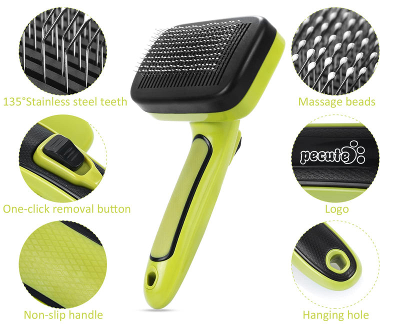 Pecute Dog Brush Cat Brush - Self Cleaning Slicker Brush, Effectively Reduces Shedding by Up to 95% - Professional Pet Grooming Brush Shedding Grooming Tools for Dogs and Cats with Middle to Long Hair Size M-Green with Massage Particles - BeesActive Australia
