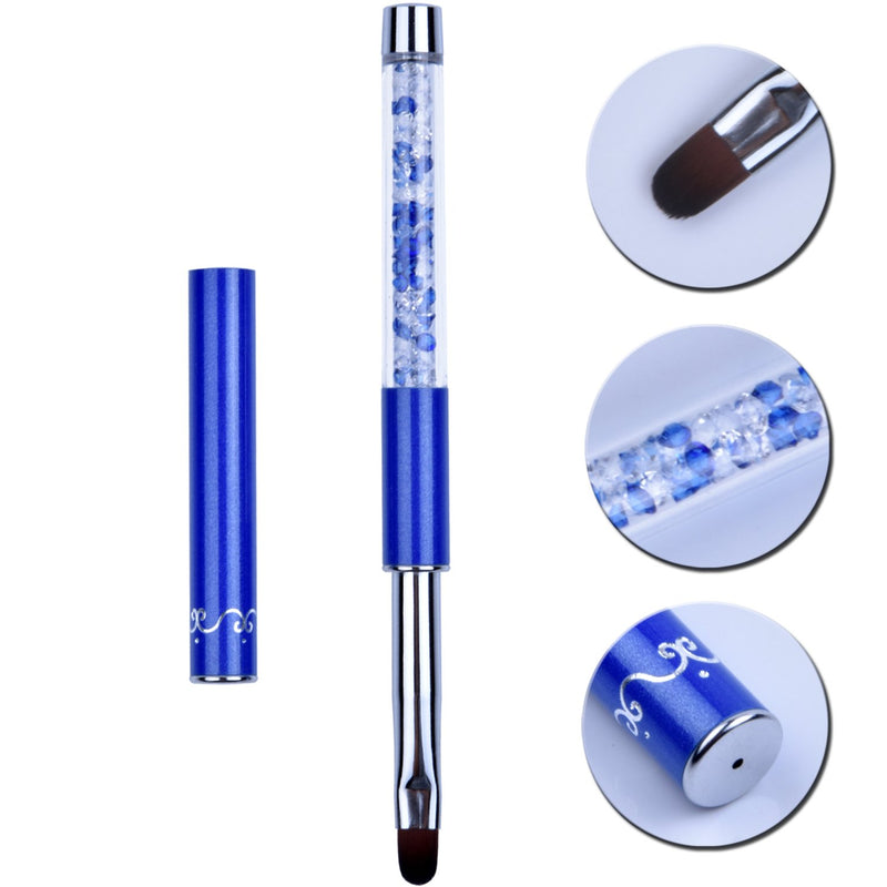 Ycyan 1Pcs Oval UV Gel Nail Brush Rhinestone Handle Professional Nail Art Tools Size 8 Blue - BeesActive Australia