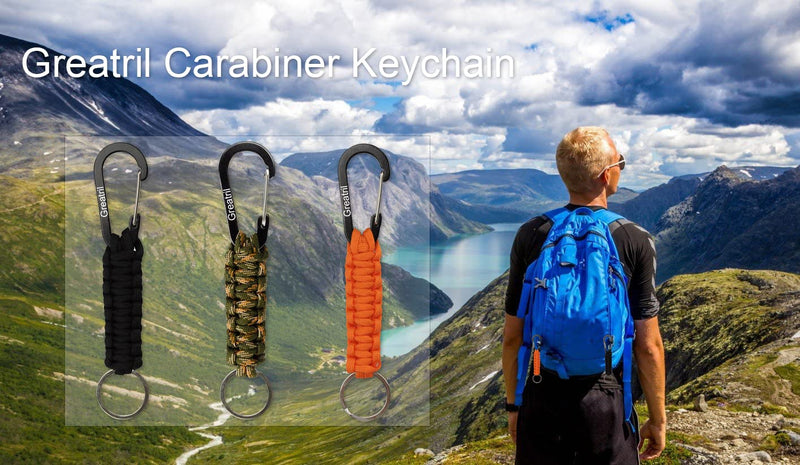 Keychain Carabiner with Key Ring - GREATRIL Paracord Key Chain Hanger Heavy Duty Clips for Outdoor Boys/Girls/Men/Women 2 Black - BeesActive Australia