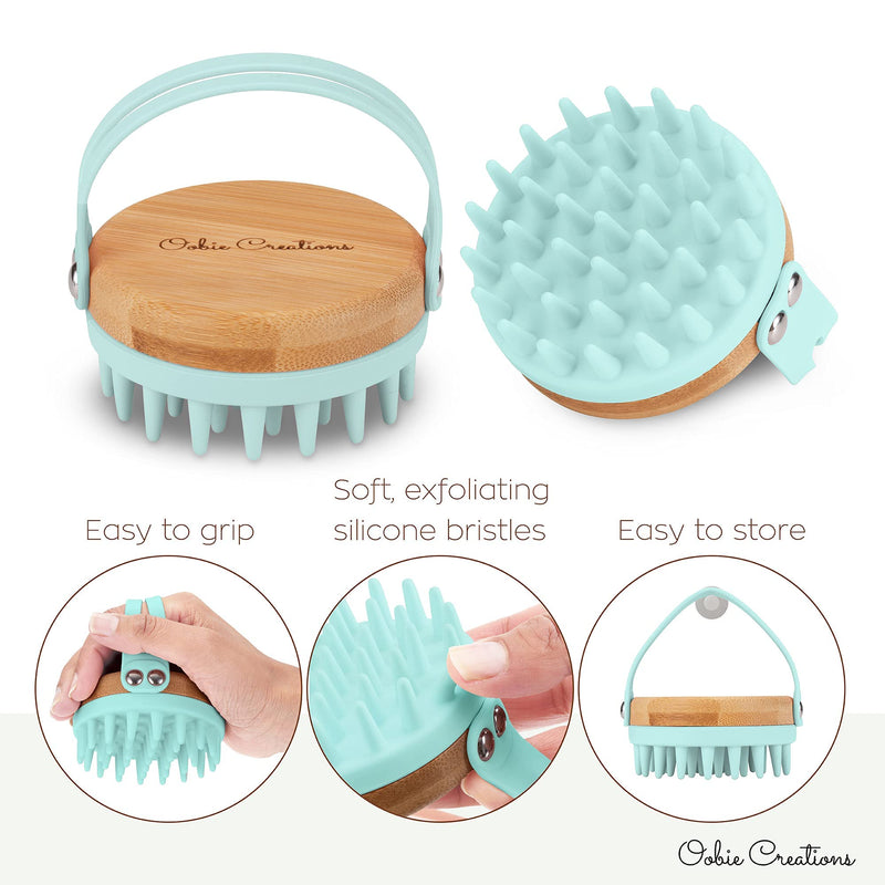 Oobie Creations Scalp Massager Shampoo Brush with Soft Exfoliating Silicone Bristles and Bamboo Grip - Baby Blue - 1 PCS - BeesActive Australia
