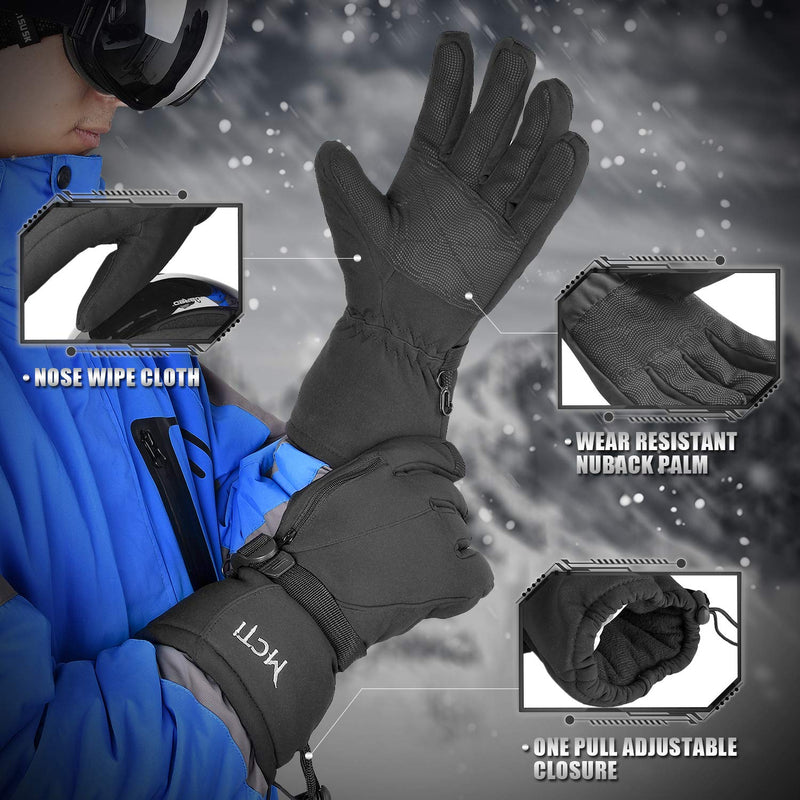 MCTi Waterproof Mens Ski Gloves Winter Warm 3M Thinsulate Snowboard Snowmobile Cold Weather Gloves Black X-Large - BeesActive Australia