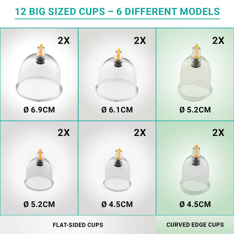 Uplife Chinese Cupping Therapy Set, 12 Vacuum Air Suction Cups in Bag with Pumping Handle + Extension Cord, Massage for Back/Neck - BeesActive Australia
