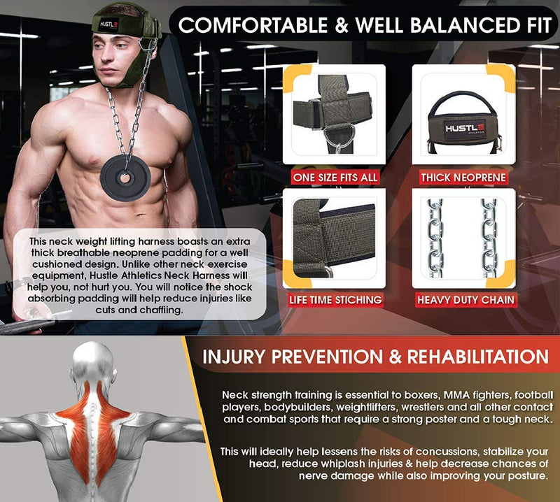 Hustle Athletics Neck Harness for Weight Training - Ultra Durable and Comfy Neck Exerciser for The Ultimate Neck Workout - Build a Strong Neck Flex and Avoid Injury - Neck Weight Lifting Harness - BeesActive Australia