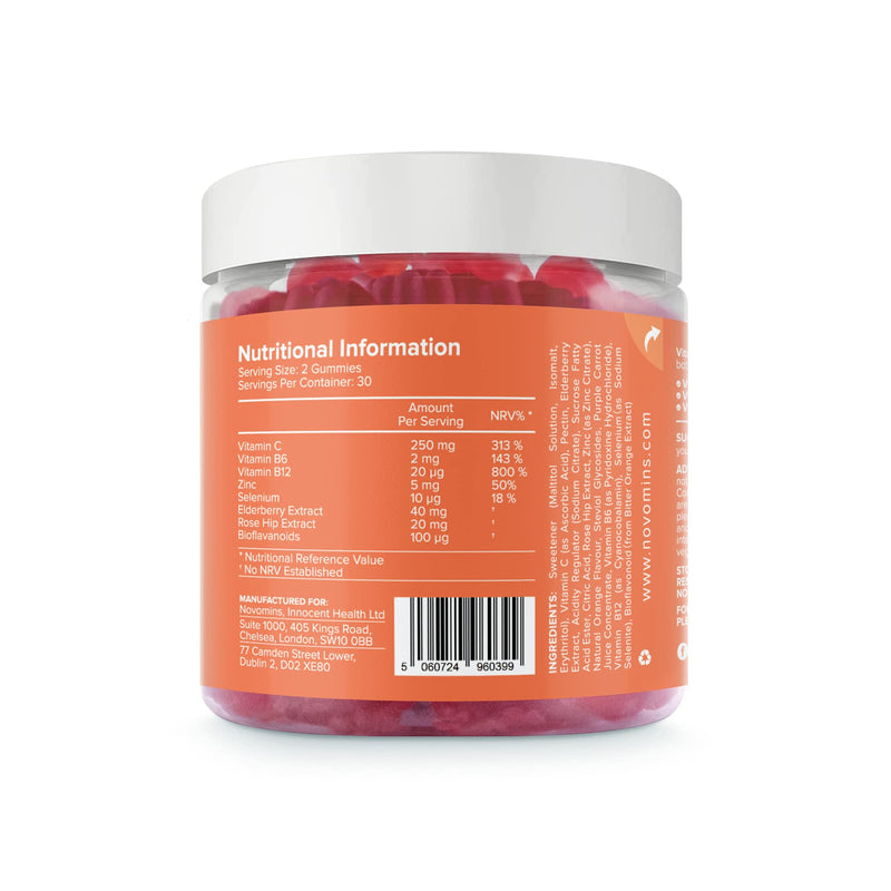 Vitamin C Gummies Sugar Free � 250 mg High Strength Vitamin C for Adults � with Added Bioflavonoids, Rose Hip, Elderberry & Zinc - Immune System Support - Vegan- Gluten Free - by Novomins - BeesActive Australia