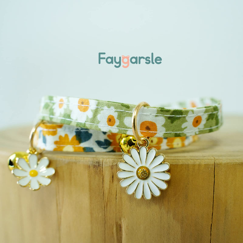 Faygarsle Cotton Safe Breakaway Cat Collars with Bell Daisy Charm Green Orange Pink Blue Kitty Kitten Cute Cat Collars for Girl Cats Female Cats Green&Orange - BeesActive Australia