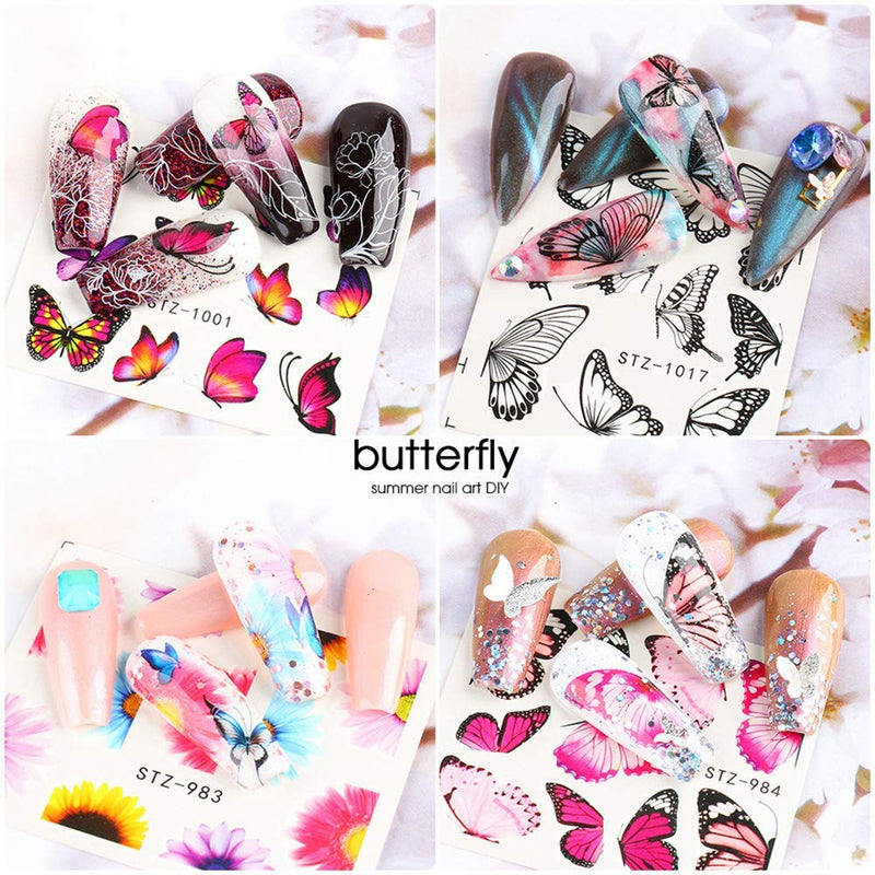 Nail Art Sticker Decals Foil Water Transfer Sticker Snake Flower Butterfly Letters Heart Lips Abstract Image Black Line Face Animals Fashion Design for women Manicure Charms Decorations Supplies 48 Sheets - BeesActive Australia