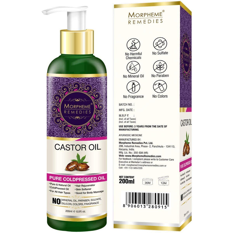 Morpheme Remedies Pure Cold Pressed Castor Oil For Hair & Skin Care, 200ml - BeesActive Australia