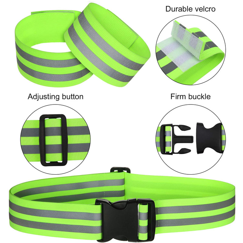 Hotop 6 Pieces Reflective Band Strap Safety Reflective Glow Belt PT Belt High Visibility Reflective Waist Belt for Arm, Wrist, Ankle, Leg Running Cycling Walking Marathon Green - BeesActive Australia