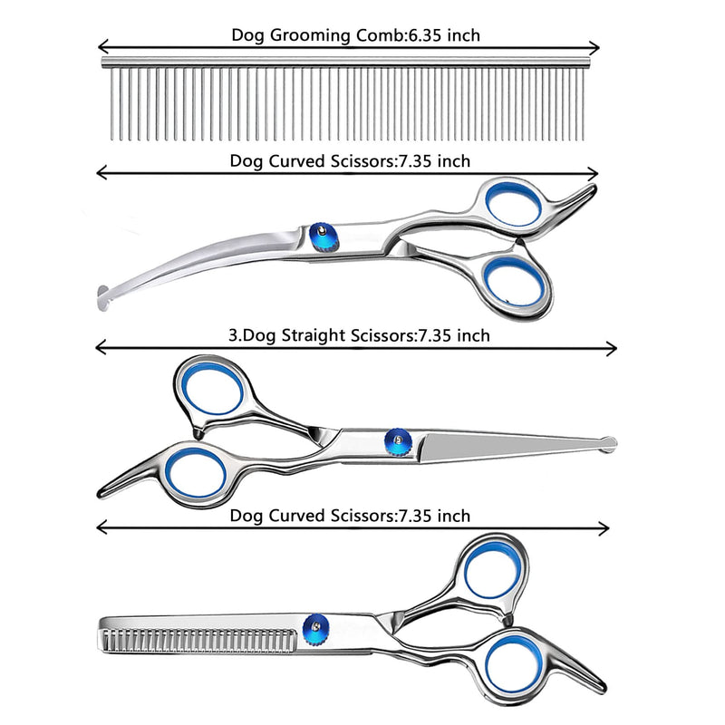 SCEDREAM Dog Scissors for Grooming with Safety Round Tips,5 in 1 Dog Grooming Scissors Set,Professional Pet Grooming Shears for Dogs and Cats 5 in 1 Silver - BeesActive Australia