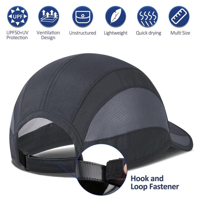 GADIEMKENSD Outdoor Running Hat Unstructured Sports Cap Quick Dry Mesh for Adults Black 7-7 1/2 - BeesActive Australia