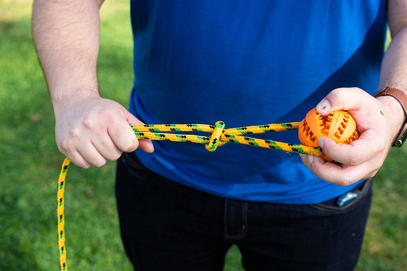 Runball Outdoor Rope and Ball Dog Toy for Dog Training, Exercise, Agility, Chase, Pull, and Tug of War, 10 ft Rope, 2.75 Inches Durable Rubber Orange Ball, for Medium and Large Dogs - BeesActive Australia