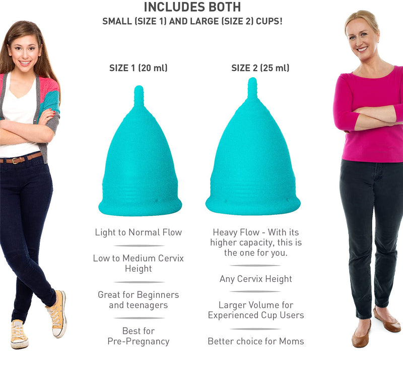 Menstrual Cups Set 2 Pack - (Large and Small) - Premium Reusable Period Cup Set for Regular and Heavy Flow - Insert Easier with The Athena Form Fit Rim - Solid Pink Size 1 and 2 - by Athena Cup Solid Blue - BeesActive Australia