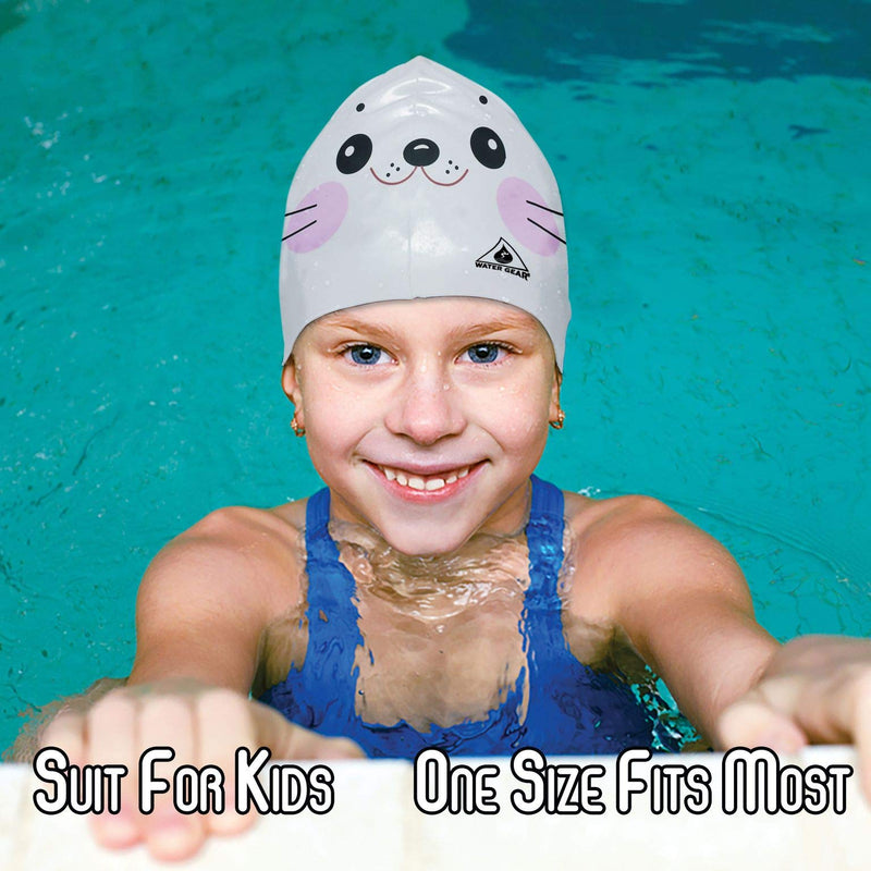 Water Gear Critter Cap - Extremely Durable Swimming Cap for Kids - Great for Improving Swimming Skills and Instilling Confidence in The Water - Long-Lasting Toddler Swimming Cap White Seal - BeesActive Australia