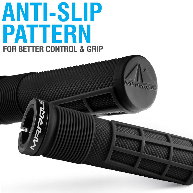 MARQUE Race Mountain Bike Handlebar Grips – Single Lock-On Ring Collar MTB and BMX Bicycle Handle Bar with Non-Slip Grip, Knurly Gritty Pattern and Half Waffle Pattern Black - BeesActive Australia