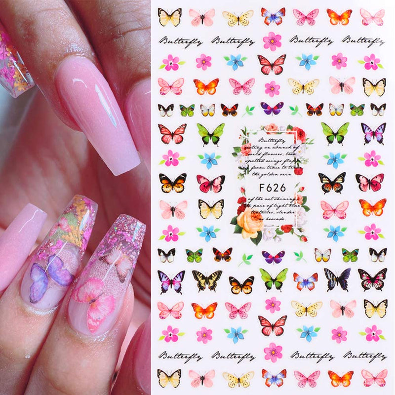 3D Butterfly Nail Art Stickers Decals Butterfly Flower Nail Designs Sticker Nails Supply 6 Sheets Style Self-Adhesive Butterfly Nail Stickers for Women Manicure DIY Charms Nail Decoration - BeesActive Australia