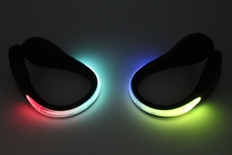 Shoe Clip Lights (2 Pack) Reflective Safety Night Running Gear for Runners Joggers Bikers Walkers, Color Changing RGB Strobe and Steady Color Flash Mode, Water Resistant and Bonus Screw Driver Black - BeesActive Australia