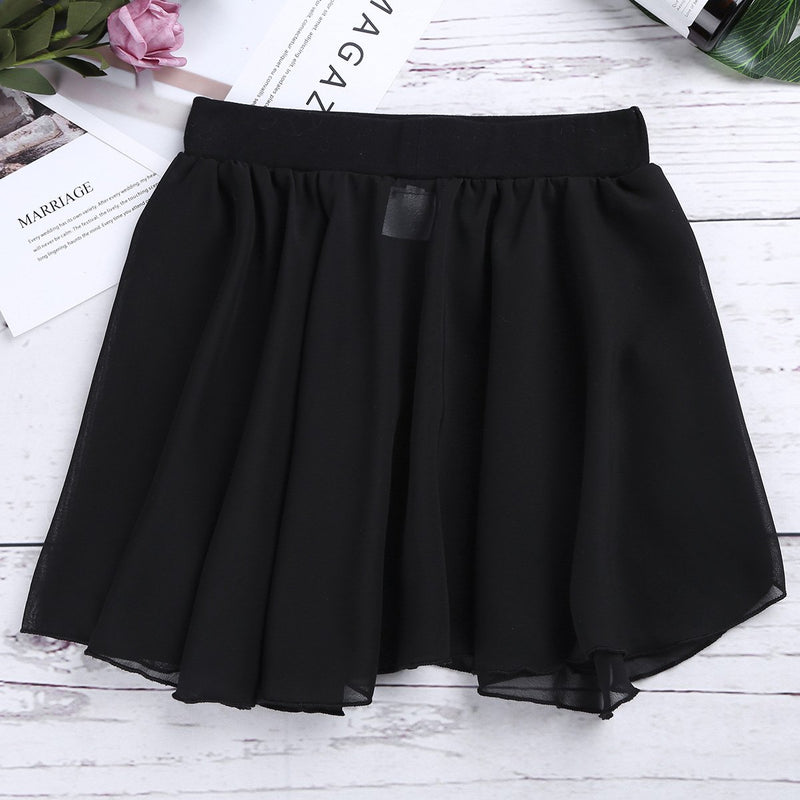 [AUSTRALIA] - iiniim Kids Girls Basic Ballet Dance Chiffon Pleated Wrap Skirt Pull-On Skate Over Scarf Gymnastic Leotard Dancewear Black 7 / 8 