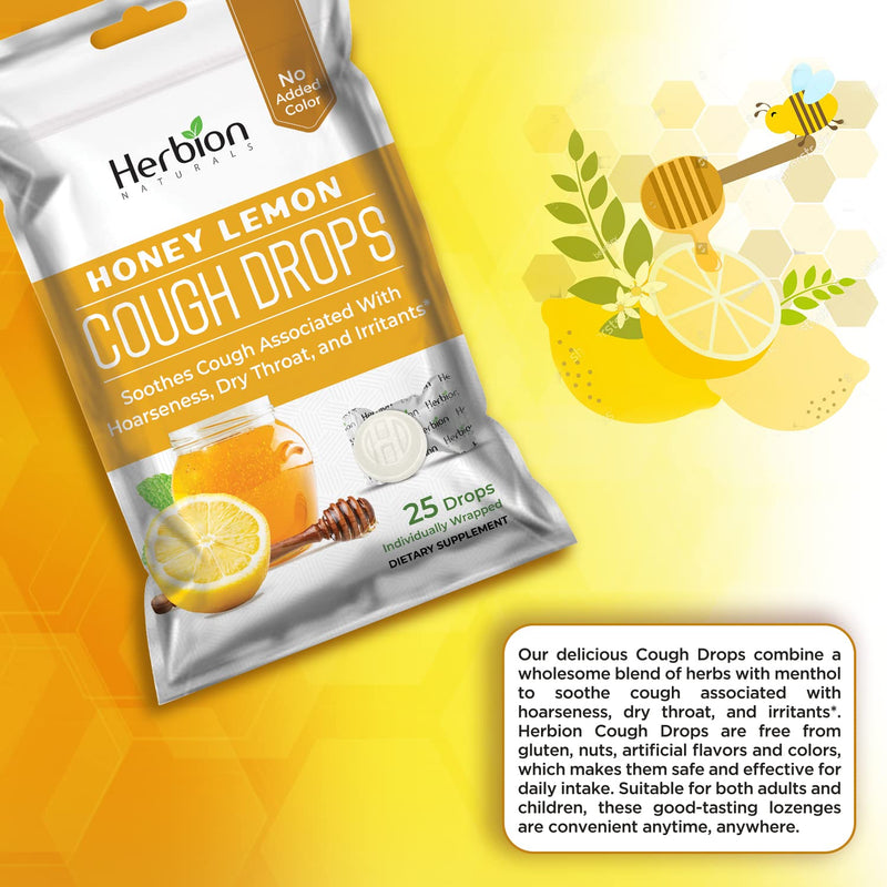 Herbion Naturals Cough Drops with Natural Honey Lemon Flavor, Dietary Supplement, for Adults and Children Over 6 Years, 25 Drops - BeesActive Australia