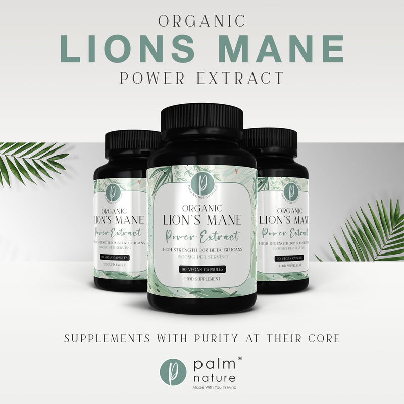 Organic Lions Mane Supplement with Black Pepper - High Strength 10:1 Extracts, Not Powders - 30% Beta-Glucans - Formulated for Cognitive Health - 90 Vegan Capsules - 1500mg Per Serving - BeesActive Australia