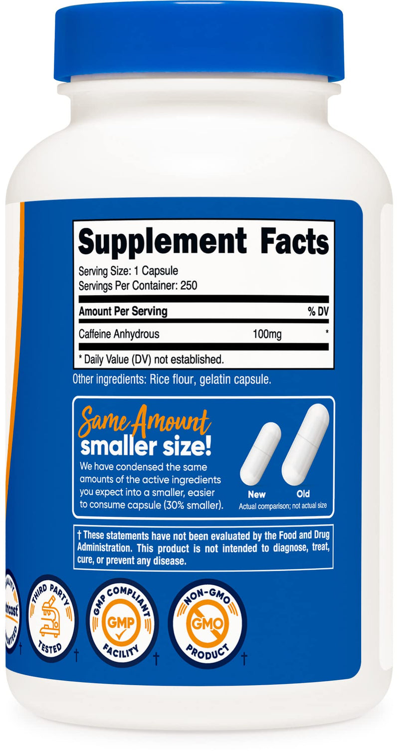 Nutricost Caffeine Pills 100mg Per Serving, 250 Capsules 250 Count (Pack of 1) - BeesActive Australia